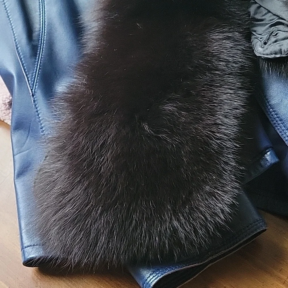 Black Fox Genuine Fur Detachable Jacket Coat Button Collar 23
